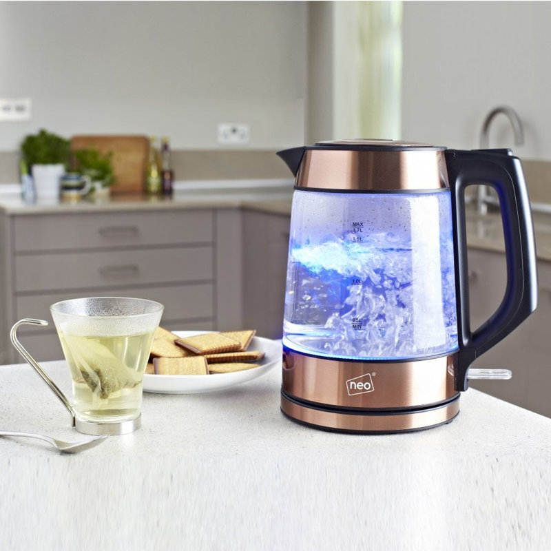 NeoDirect 1.7L Glass Electric Tea Kettle, Copper