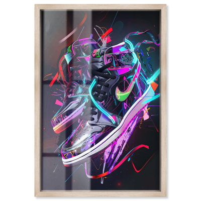 Neon Ribbons Sneakers Shadowbox Print Sneaker Wall Decor by Art Remedy