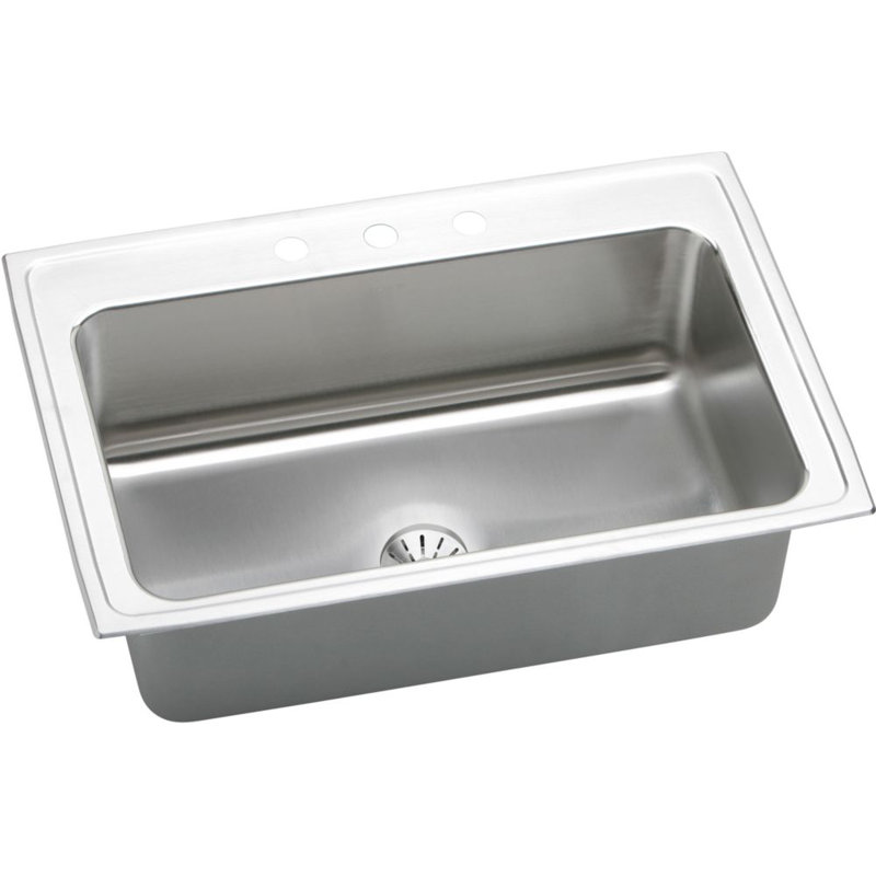 Gourmet 33" L x 22" W Lustertone Kitchen Sink with Perfect Drain, 3 Hole