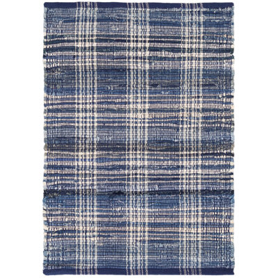 Denim Plaid Handwoven Cotton Rug