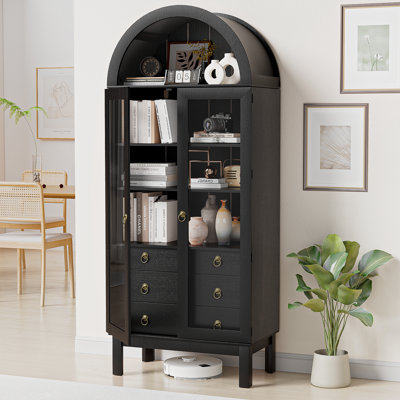Arched acrylic storage cabinet - Double doors and three drawers (dark brown) by Erein