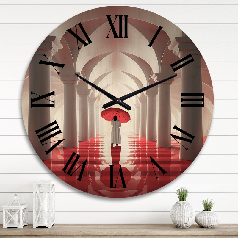 L'horloge murale en bois surdimensionné minimaliste The Red Umbrella Minimal Architecture IV, Très grand