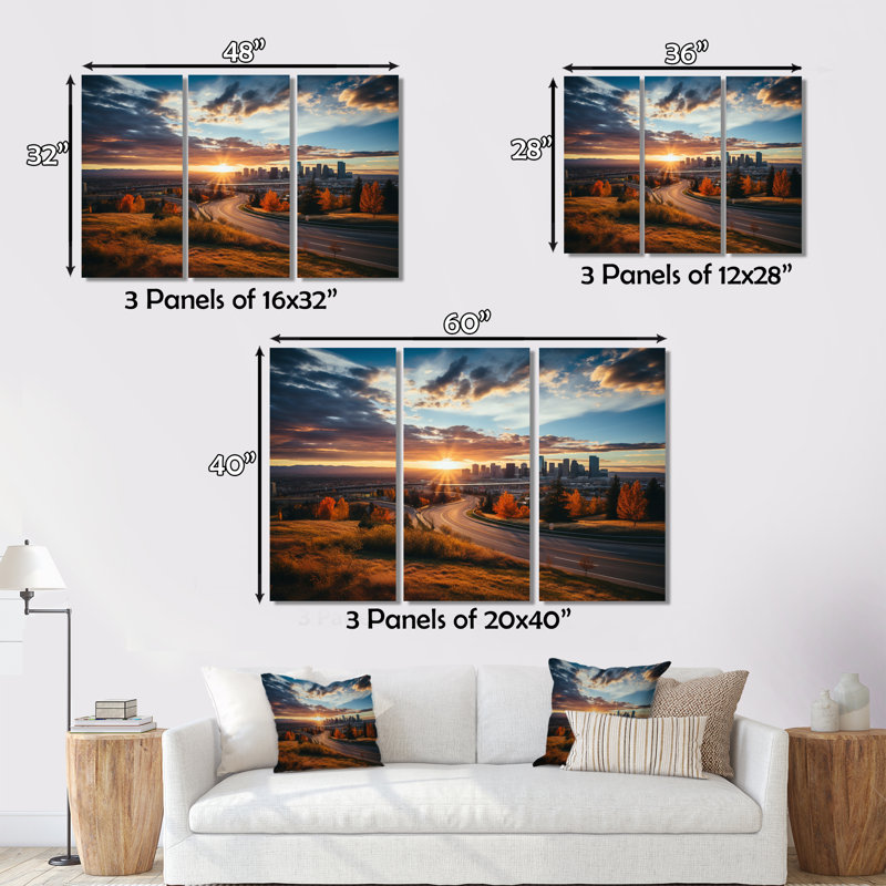Denver la majesté des montagnes Rocheuses II sur toile, 3 pièces, H 32 po x l 48 po x P 1 po