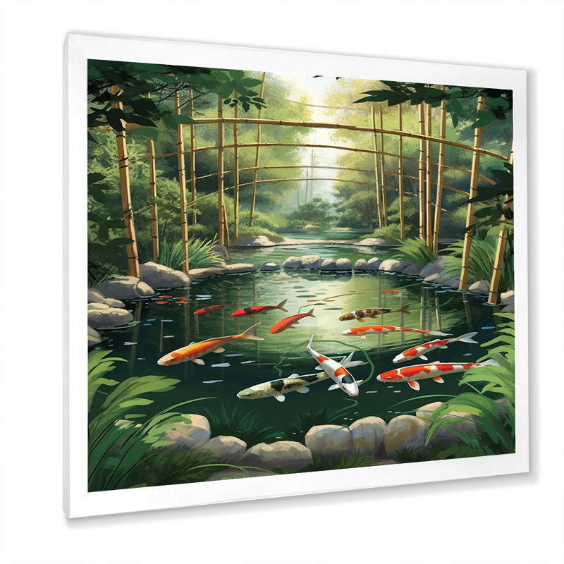 Bamboo and Koi Pond Showcase - Bamboo Canvas Print_106653, Cadre simple blanc, H 30 po x l 30 po x P 1 po
