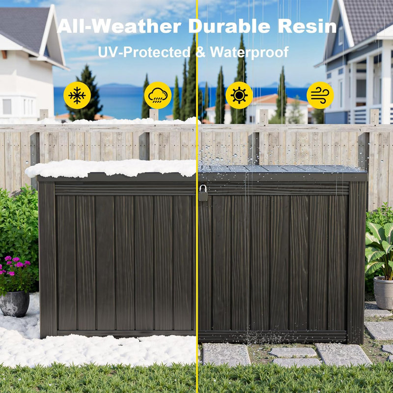 Black 150 Gallon Lockable Resin Outdoor Deck Storage Box