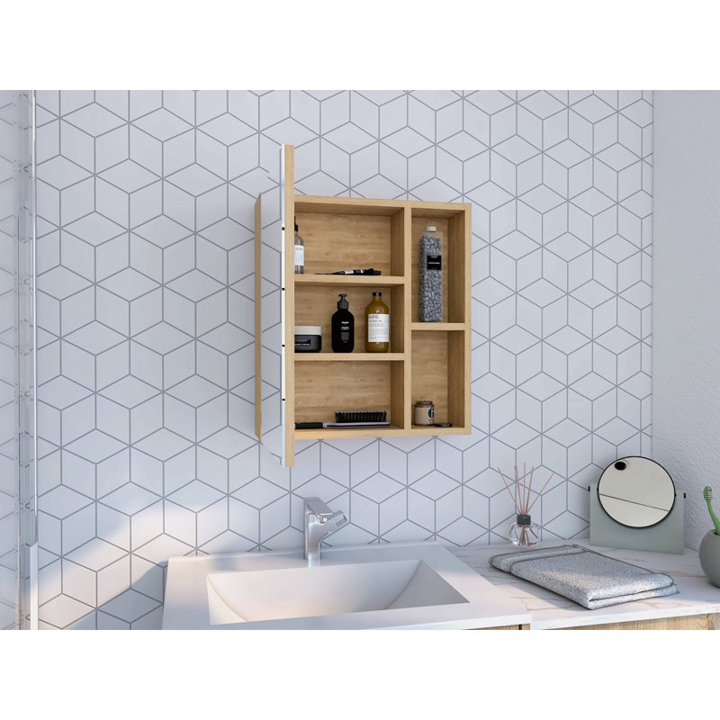 Pharmacie avec miroir, cinq tablettes internes, porte simple, Beige