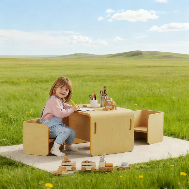 Table et chaise en bois pour enfants, réglable en hauteur