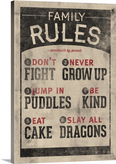 «Jump In Puddles Family Rules» par Kate Lillyson, art textuel sur toile, H 24 po x l 16 po x P 1,25 po