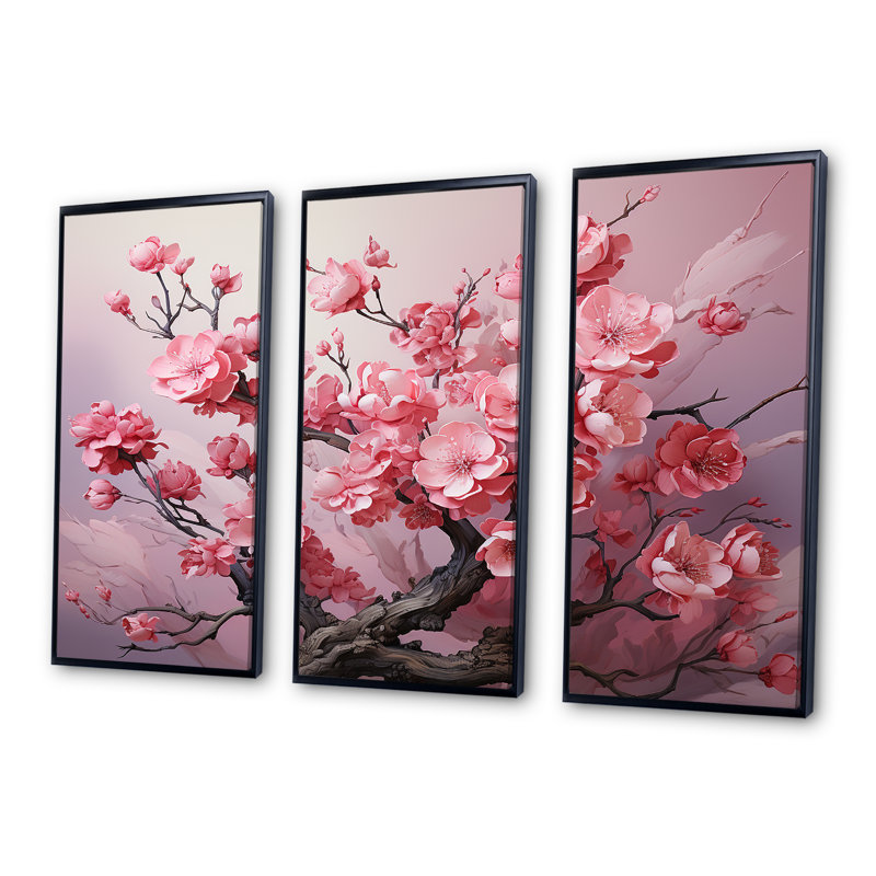 Cerisier rose Elegance In Bloom I - Art mural cerisier en fleurs, H 28 po x l 36 po x P 1 po, Cadre flottant noir
