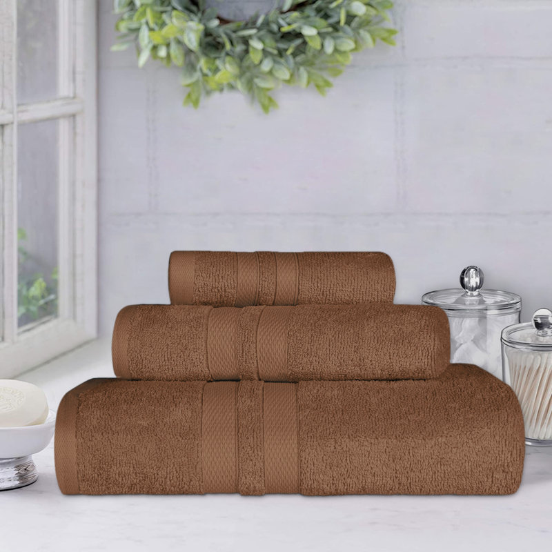 Charie Quick-Drying 3 Piece 100% Cotton Towel Set, Chocolate