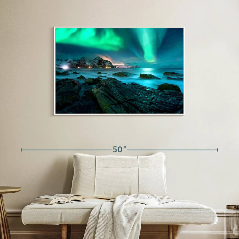 Superbe aurore boréale des Lofoten, Cadre flottant blanc, 40 po x 27 po