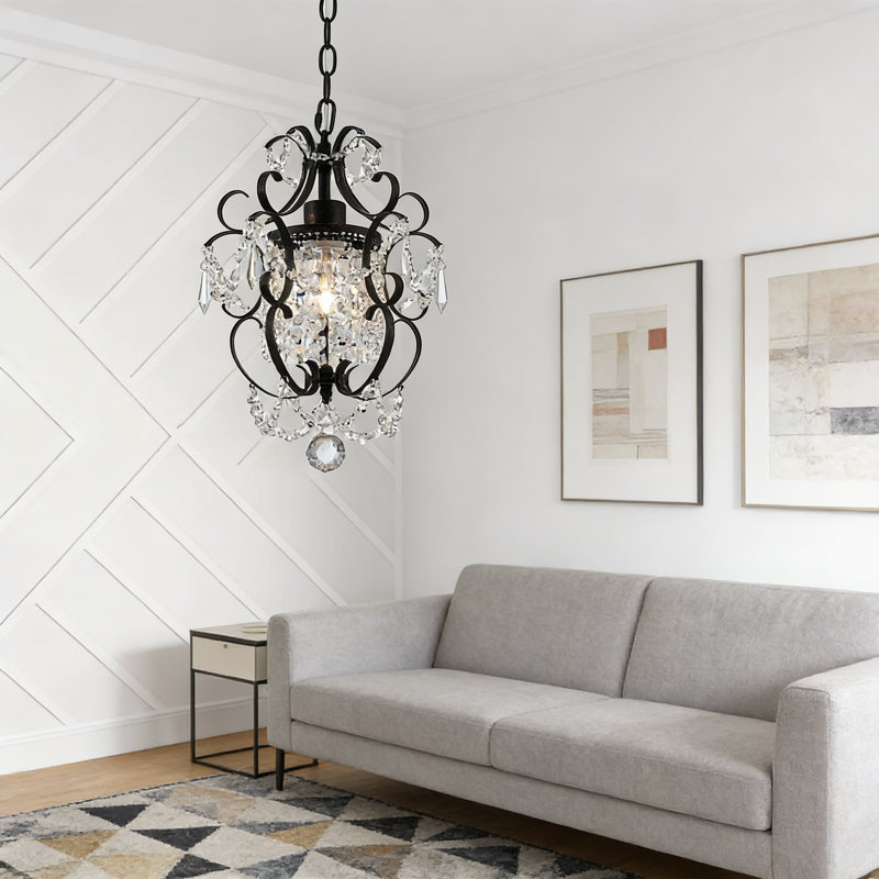 Mini lustre en cristal avec chaîne réglable, finition noire et dorée pour plafond de chambre à coucher, de salle de bain, de garde-robe et de chambre de bébé