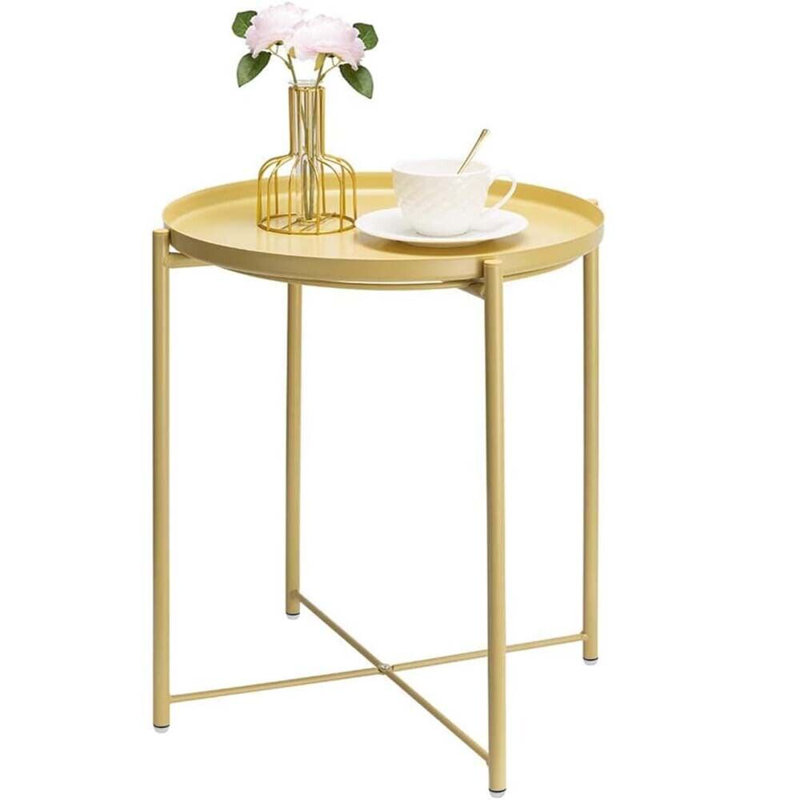 Metal Round End Table With Removable Anti-Rust Tray Side Table For Living Room Black, Yellow
