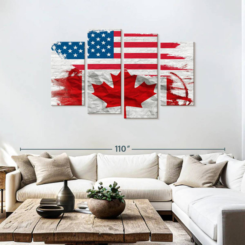 Drapeau des États-Unis et du Canada, H 48 po x l 75 po