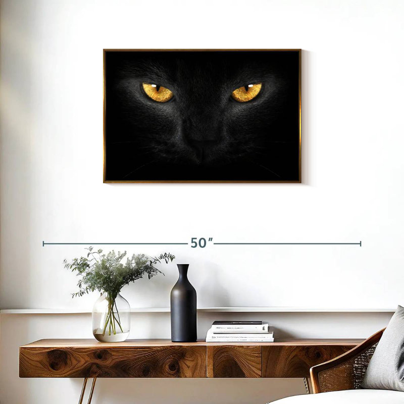 Chat aux yeux jaunes, Cadre flottant doré, 31 po x 21 po