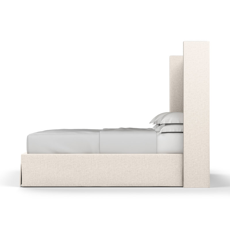 Kaiser Upholstered Wingback Bed, Twin, Plush Velvet Alabaster