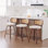 Set Of 3, 26-Inch Counter Height Bar Stools With Cane Rattan Back And Beige Linen Seat, Swivel Design For Kitchen And Bar