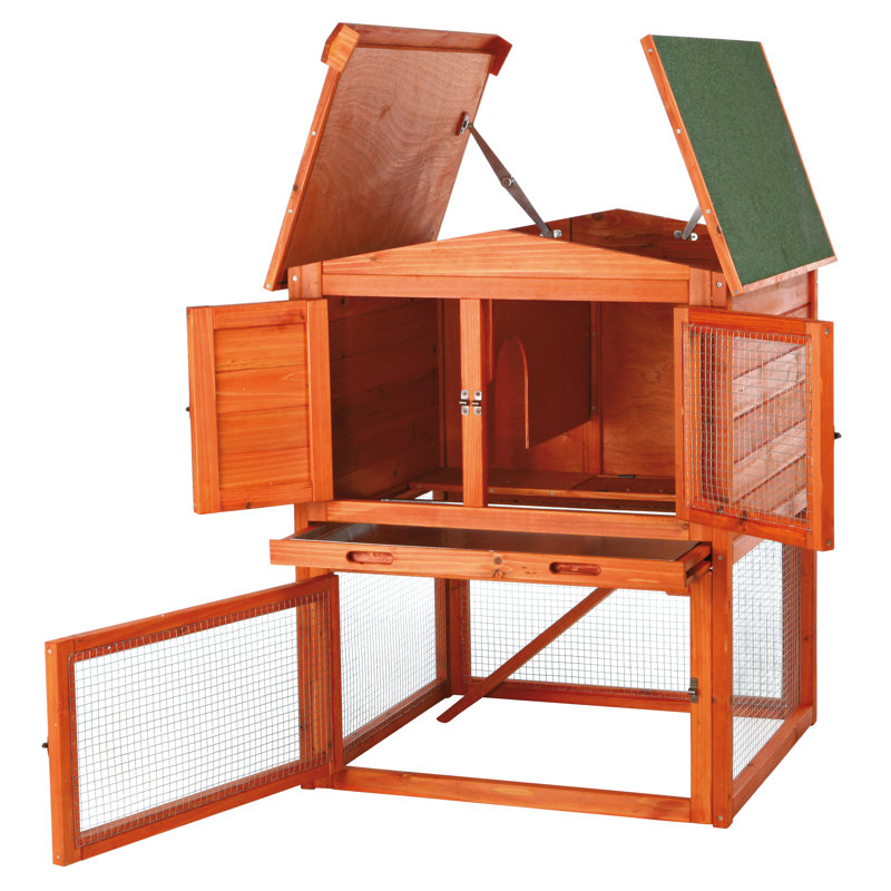 Cage à lapin simple surélevée avec grande rampe, rampe, idéale pour les lapins ou les cochons d'Inde