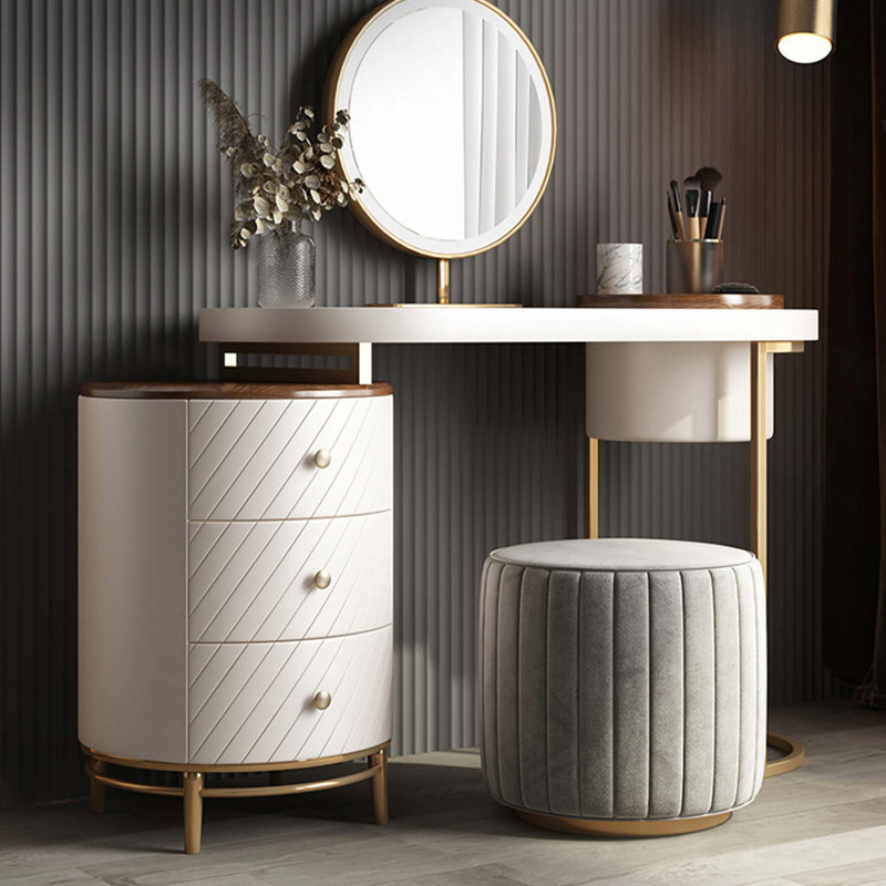 Coiffeuse avec miroir lumineux DEL Herban, Blanc