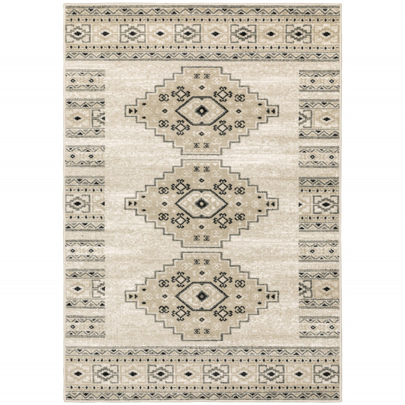 Tapis ivoire / gris Basurto, Rectangle 5 pi 3 po x 7 pi 3 po
