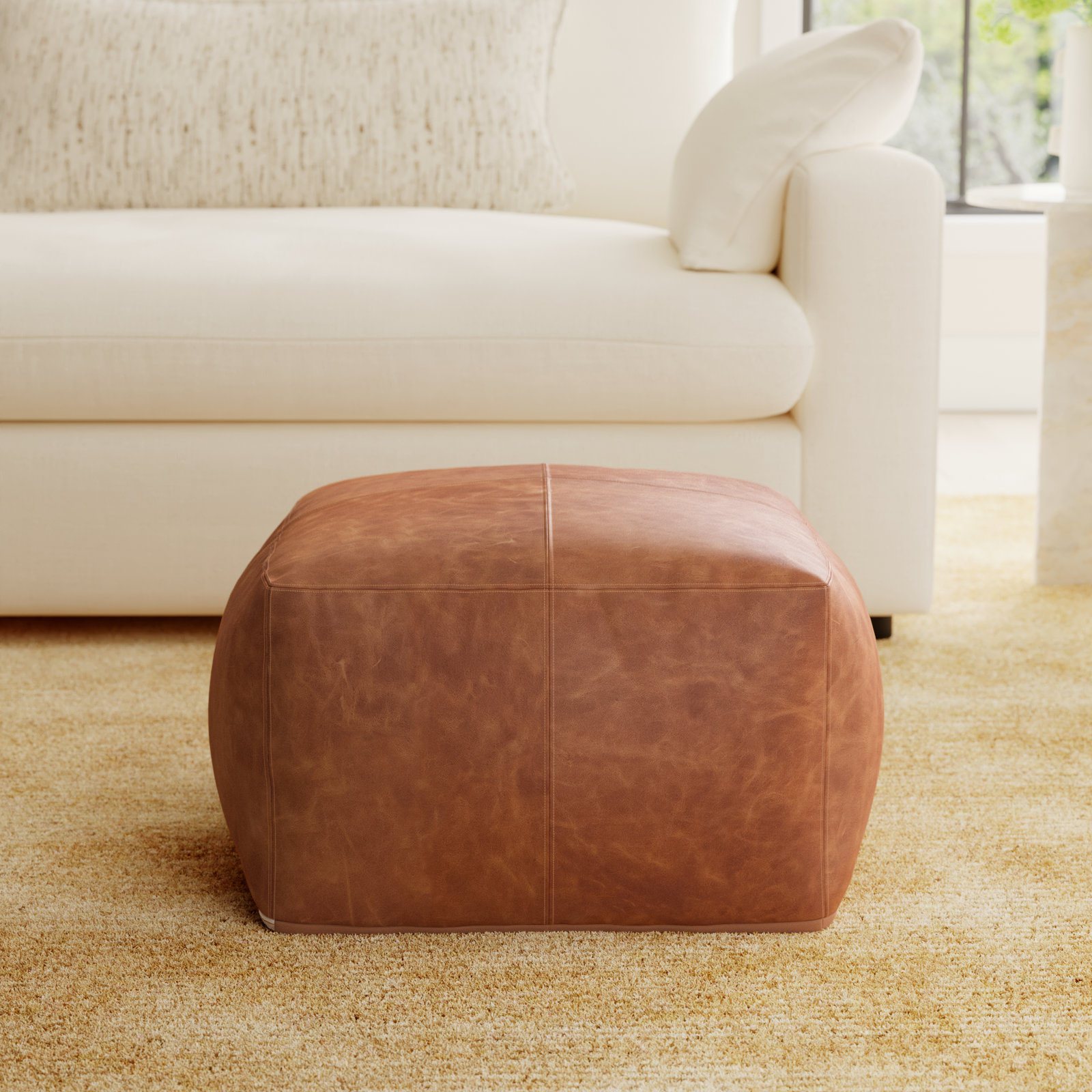 Imes 22" Genuine Leather Pouffe