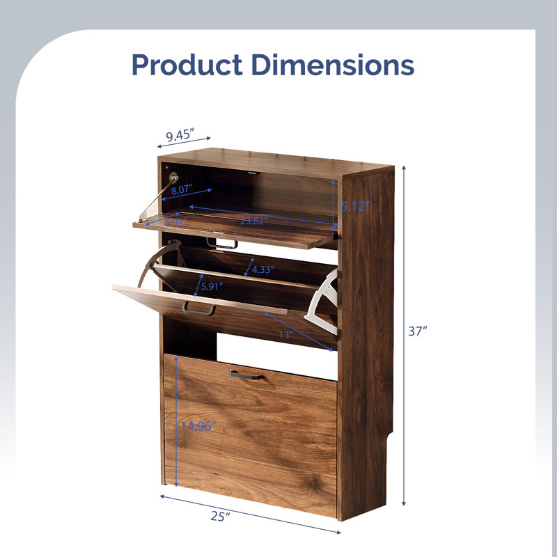Hidden Shoe Cabinet With 3 Flip Drop-Down Door White & Oak, Washed White