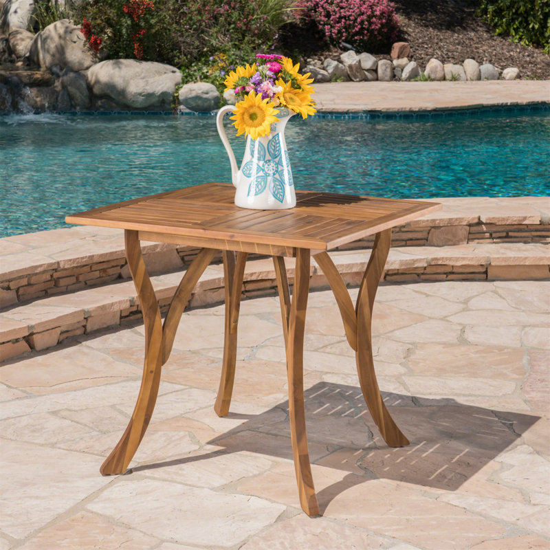 Élégante table de salle à manger carrée d'extérieur en bois d'acacia avec finition en teck pour le patio et la cour