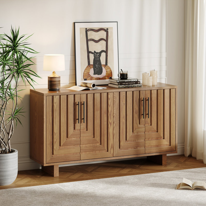 Buffet, armoire de rangement avec 4 portes, armoire d'appoint avec poignées en métal, Natural