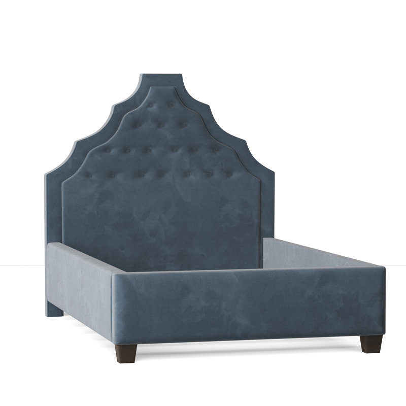 Lit plateforme tapissier Lexi, Grand, Velours performance océan Bella, Brun acajou