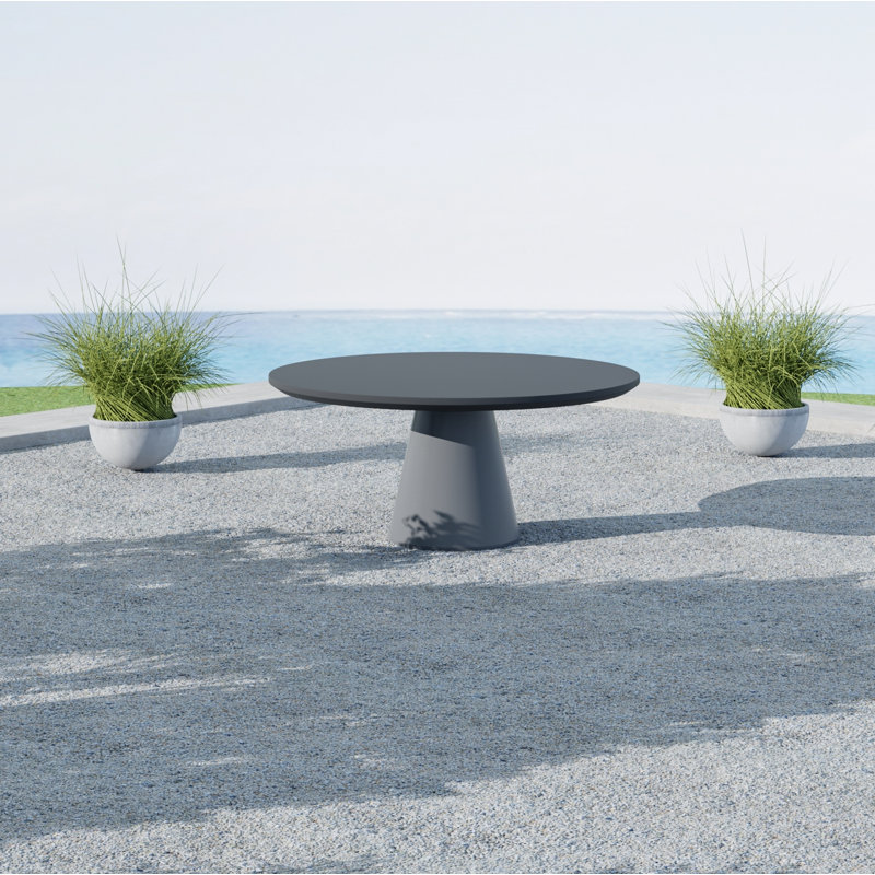 Delijah Outdoor Round Dining Table, Dark Gray