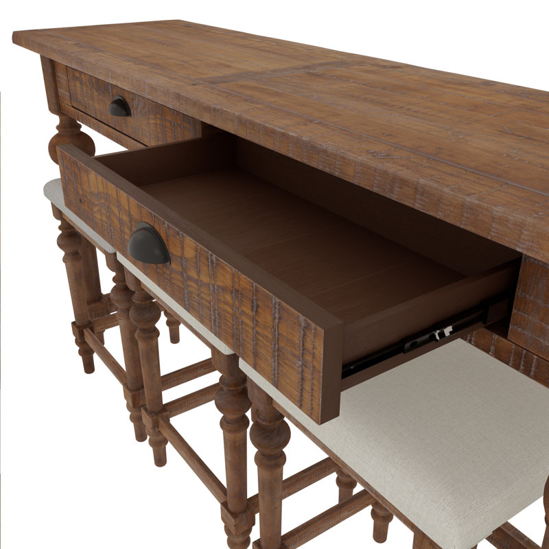 Clintwood French Country Style Storage Console Table and Stool Set