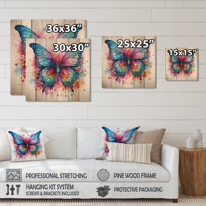 Papillon coloré I - insectes et insectes sur bois, H 15 po x l 15 po