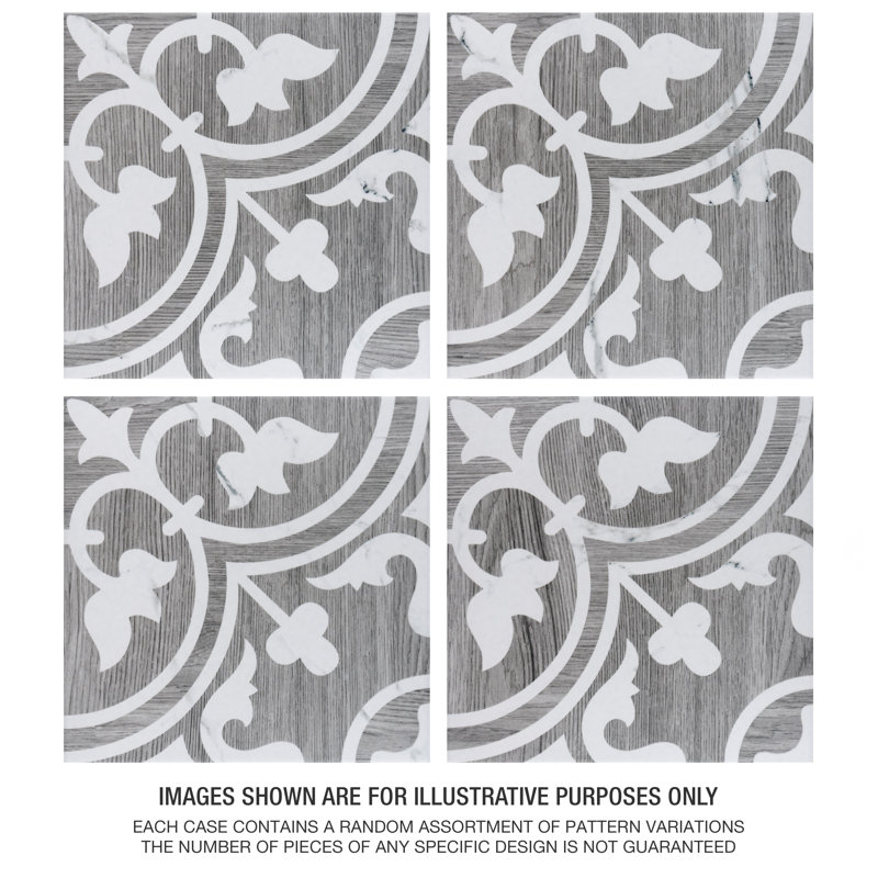 Llama Arte Loire Verso 10" x 10" Porcelain Patterned Wall & Floor Tile, Silver Smoke