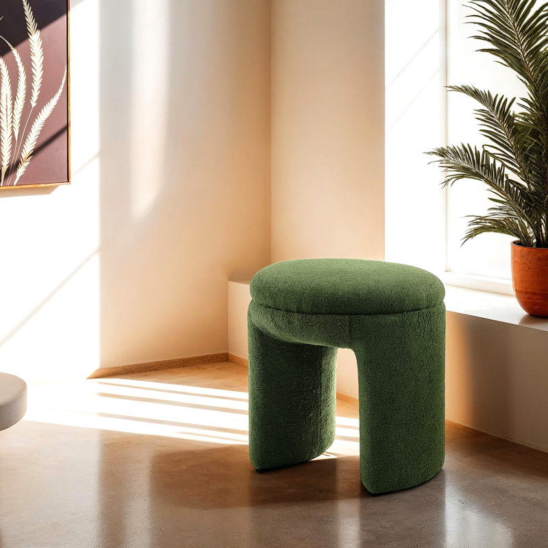 Tabouret décoratif contemporain à plateau rond de 1 pièce, avec housse en peau de mouton, structure en bois massif, pour espace de vie principal, 18 po x 18 po x 19,5 po, tissu de fabrication simple, installation