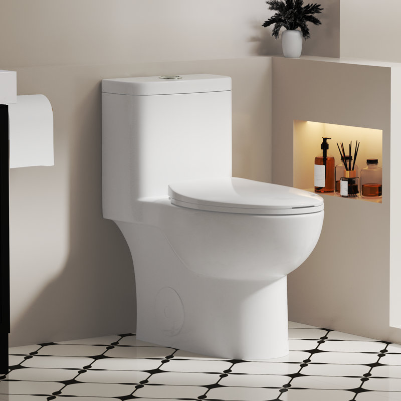 Toilette allongée une pièce avec siège compact 17 po ADA Comfort, Blanc lustré