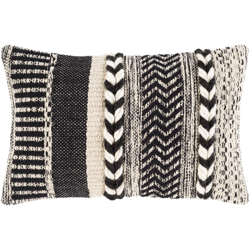 Housse de coussin lombaire rectangulaire Lelaina, Noir / Ivoire