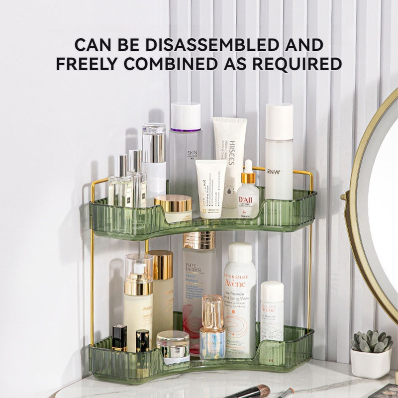 Makeup Storage Organizer Cosmetics Display Case With 2-Layer, Green