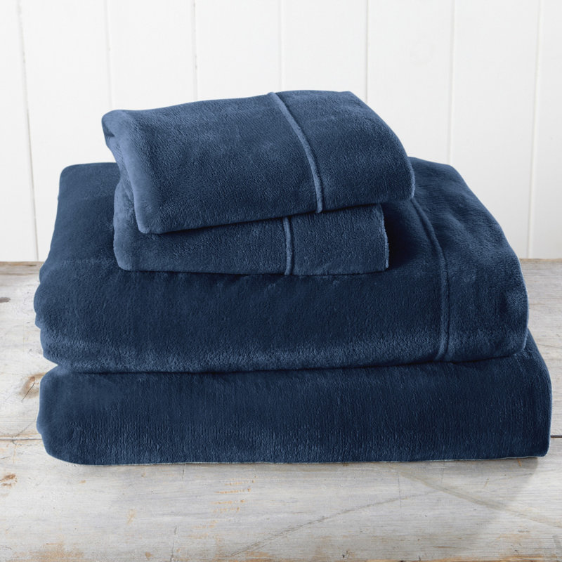 Ultra Soft Micro Plush Velvet Solid Sheet Sets, Queen, Denim Blue