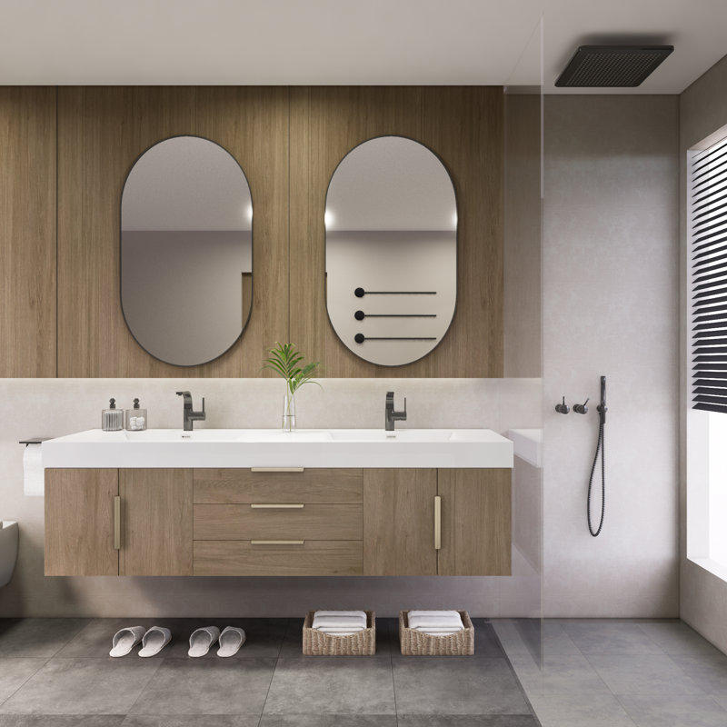 Edinger 70.8'' Double Bathroom Vanity with Acrylic Top, Light Oak