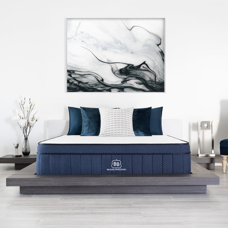 Queen Size Blue and White Hybrid Cooling Mattress with Gel Memory Foam