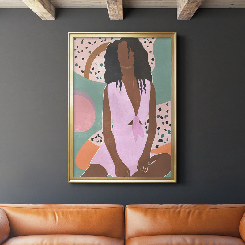 Curly Lady III, toile encadrée de qualité supérieure - prête à être accrochée, Or, H 30,5 po x l 22,5 po x P 1 po