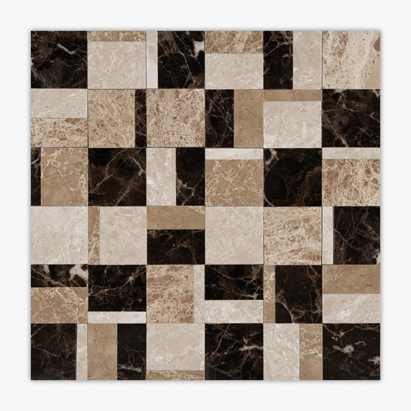 Turkish Marfil, Maroon Emperador, Turkish Light Emperador Polished London Marble Mosaic