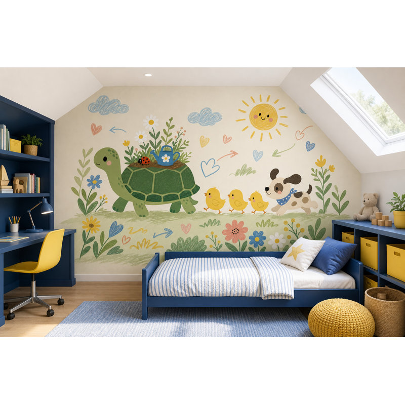 Papier peint pour chambre d'enfant, animaux mignons, amovible, tortue, 200 po x 120 po, Non tissé