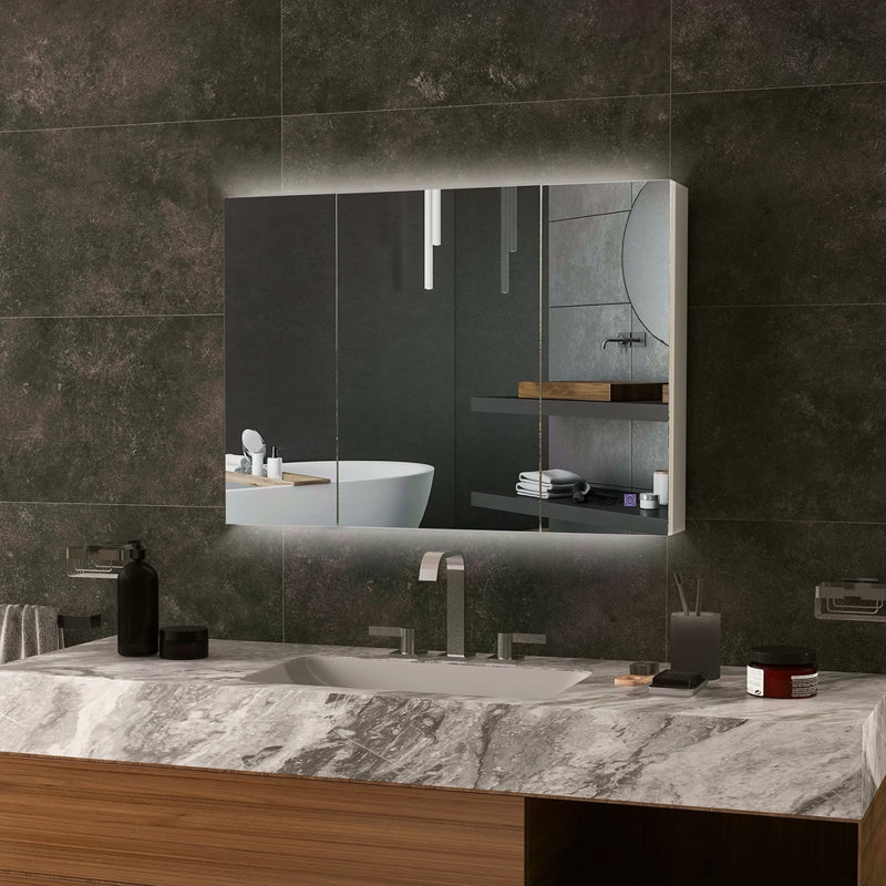 Lighted Medicine Cabinet With Mirror, 26" X 36" Wall Mounted Bathroom Mirror With Storage, 3-Color Bathroom Wall Cabinet With USB Charge, Adjustable Shelf