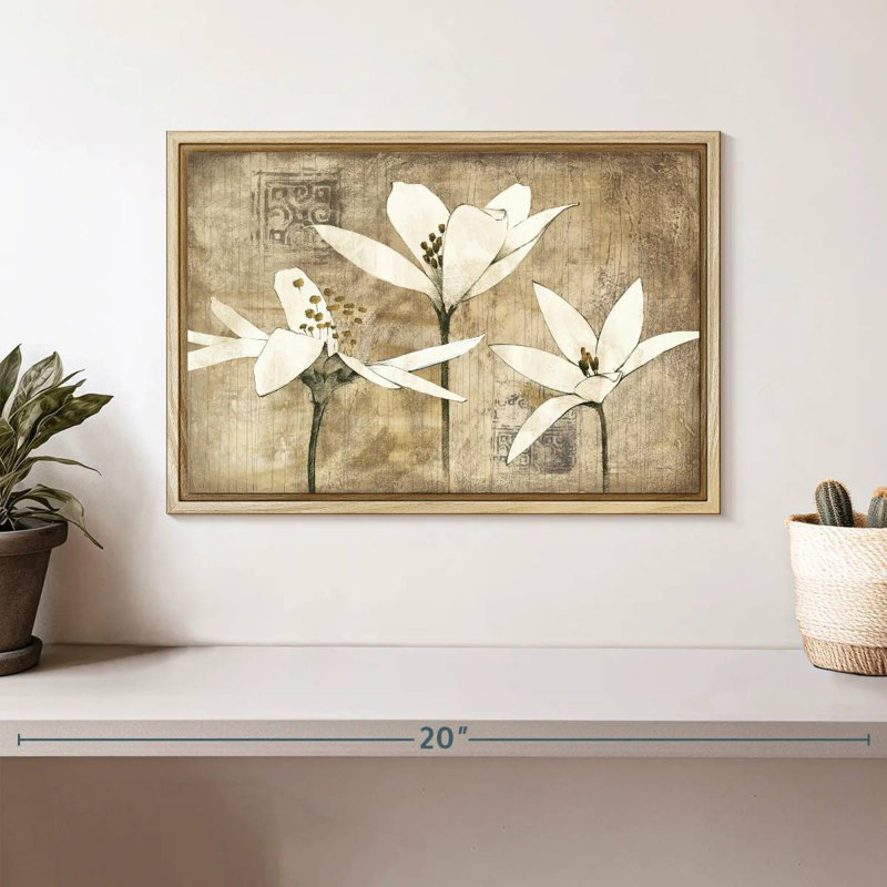 Crayon floral III, Cadre flottant en bois naturel, 13 po x 9 po
