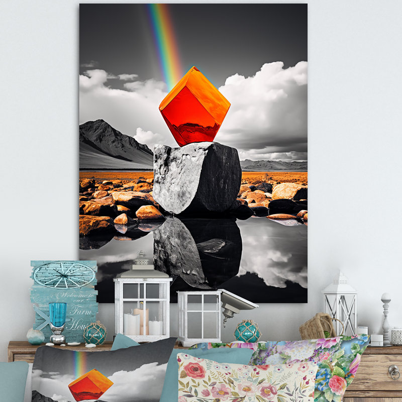Paysage monochromatique et prisme orange - reproduction sur toile, H 20 po x l 12 po x P 1 po, Toile tendue