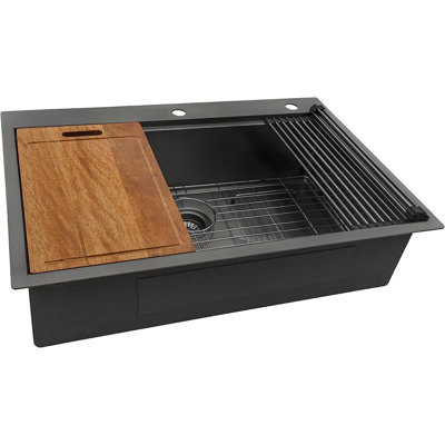 36" Drop In Gold Kitchen Sink - 36 X 22 X 10 Inch Kitchen Sink Drop-In Topmount Single Bowl 16 Gauge Stainless Steel Ledge Workstation Kitchen Sinks