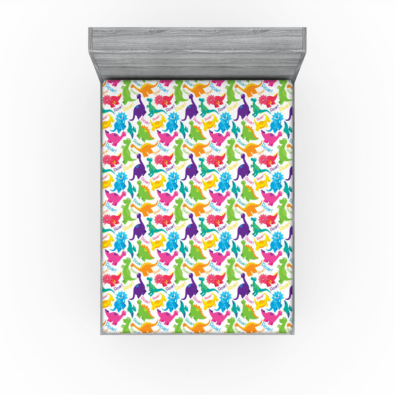 Multicolore caricature de dinosaures sauvages Ambesonne, Drap-housse de taille très grand