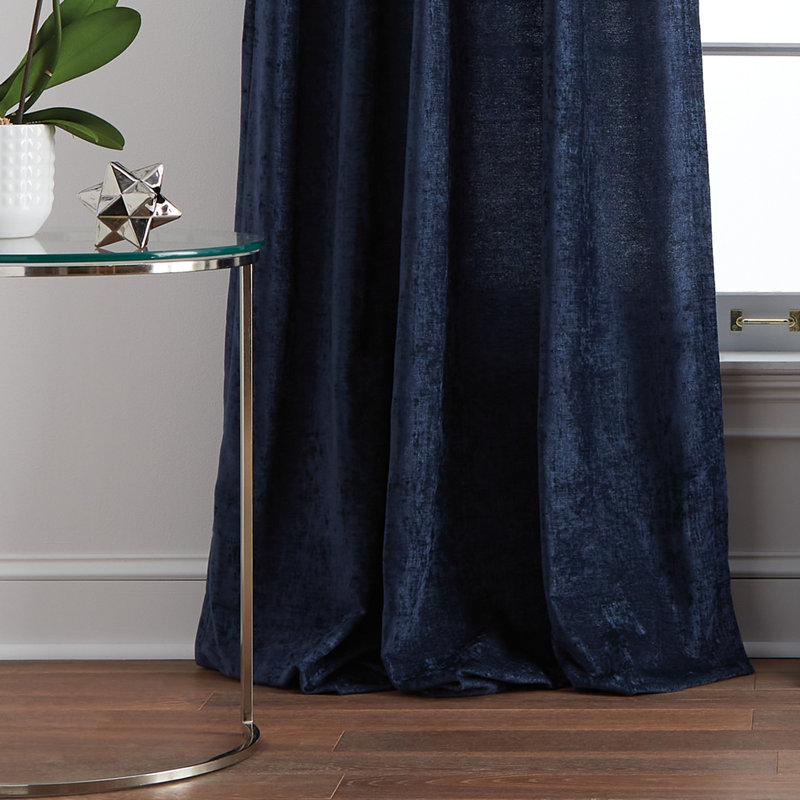 DKNY Classic Chenille Inverted Pleat W/Button Curtain Panel Pair, Indigo, 32" x 84"