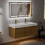 48" FLOATING DOUBLE BATHROOM VANITY WITH STONE TOP, LED LIGHT & 6 SOFT-CLOSE DRAWERS, MAPLE FINISH